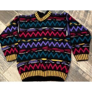 VTG 90s COOGI Multicolor 3D Knit Heavy Sweater Australia Zigzag Womens S/M